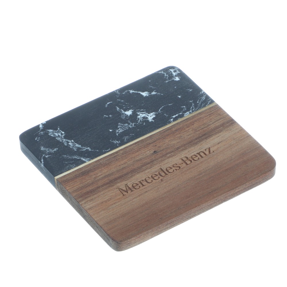 Mercedes Text Black Marble and Wood Coasters