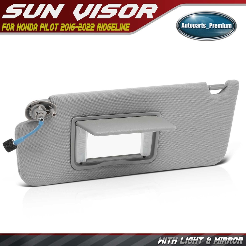 Gray Left Driver Sun Visor w/ Light & Mirror for Honda Pilot 2016-2023 Ridgeline