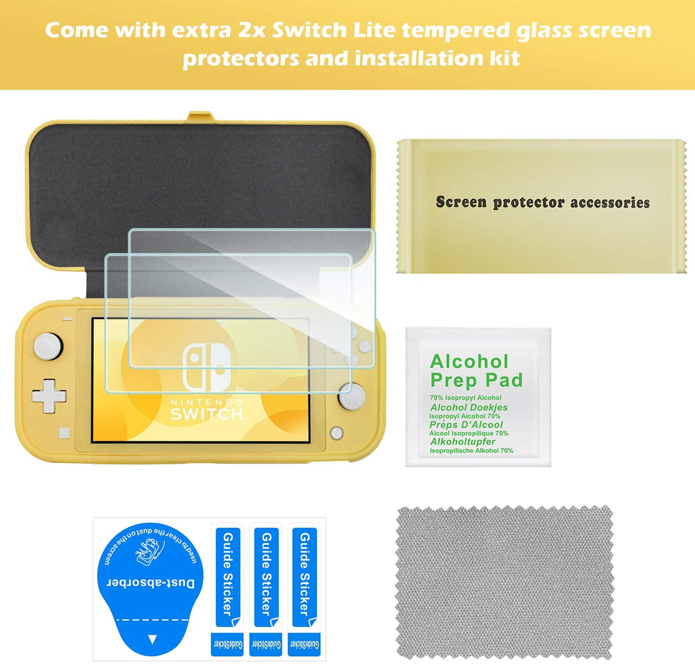 Nintendo Switch Lite Flip Case Cover Thin Slim Tempered Glass Screen Protector