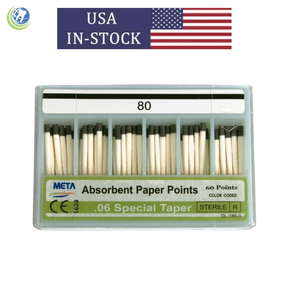 Paper Points .06 Taper #80 Sterilized Endodontic Root Canal Obturation 60/Box