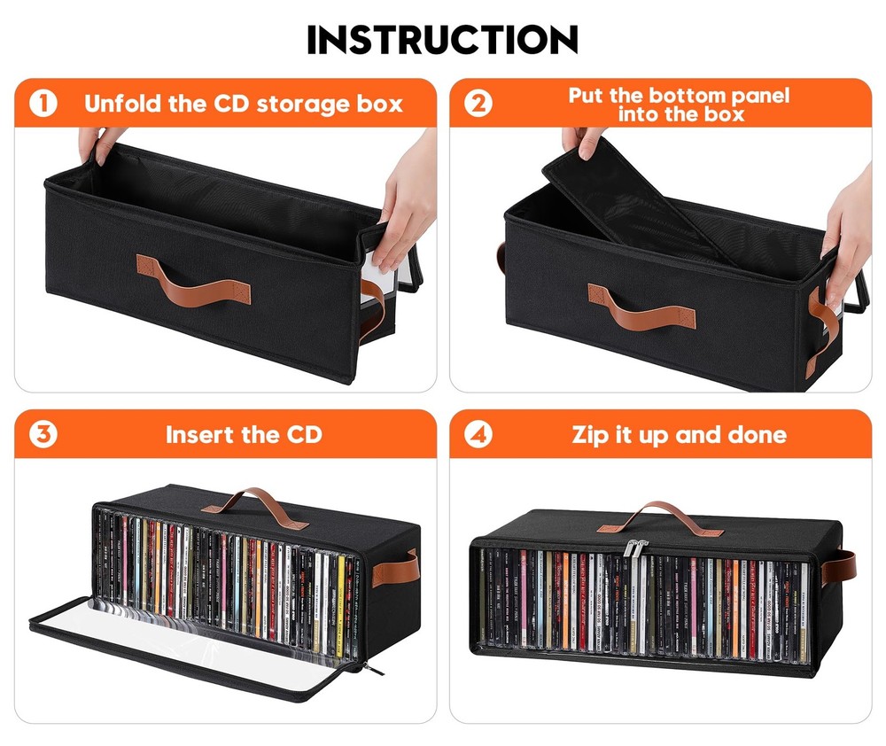 Clear Front CD Storage Box 4 Pack Dustproof Zippered Case Holder with Top & Side