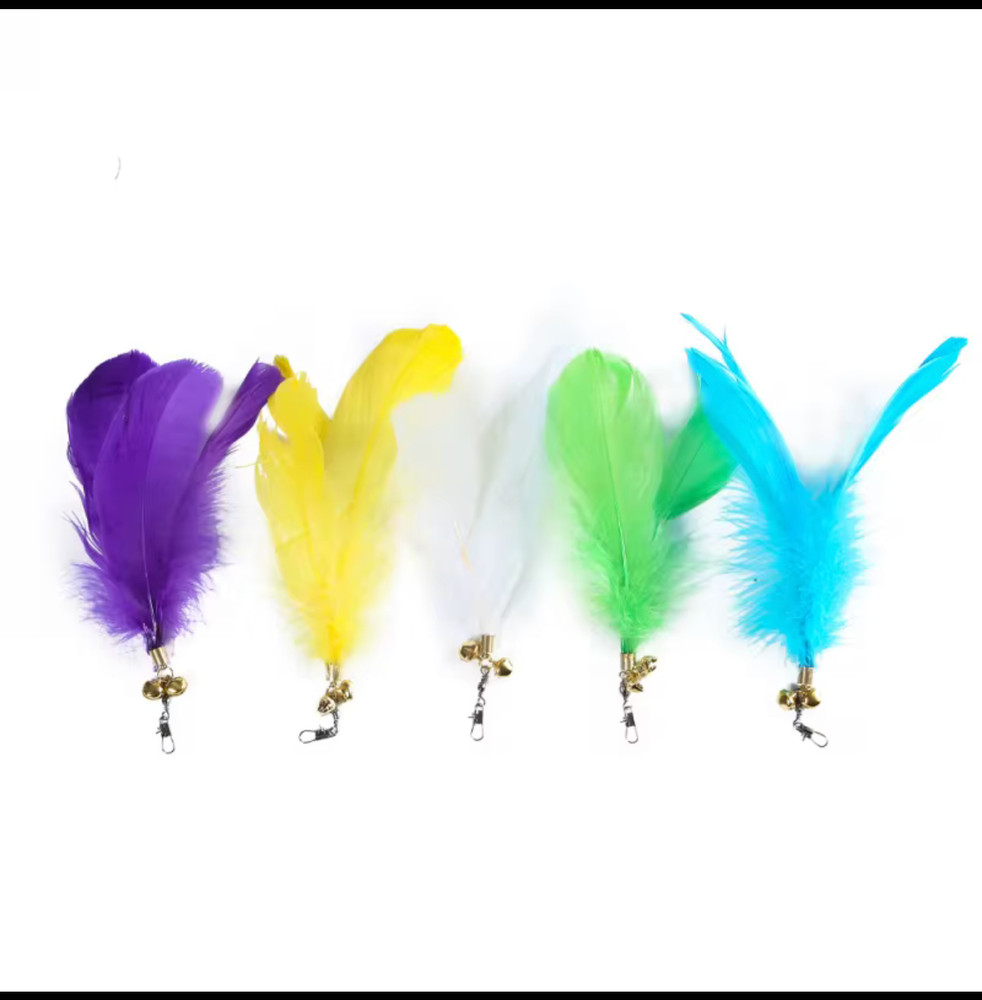 Cat Feather Teaser Replacement Attachment w/Clip & Bells-Multiple Colors
