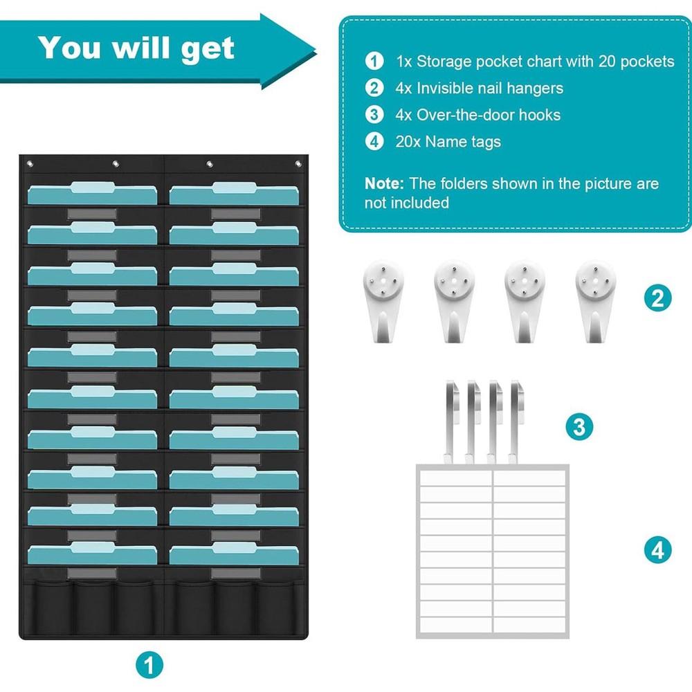 20 Pockets Hanging Wall File Organize Mail Organiser Storage Rack Space Saving