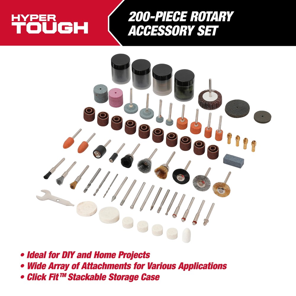 ROTARY TOOL ACCESSORY KIT 200-Piece Sanding Bands Felt Wheels Drill Bits w/Case