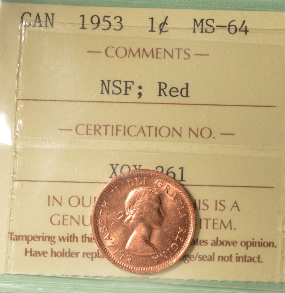 1953 NSF -  Canada Penny -  Graded - ICCS MS64 RED