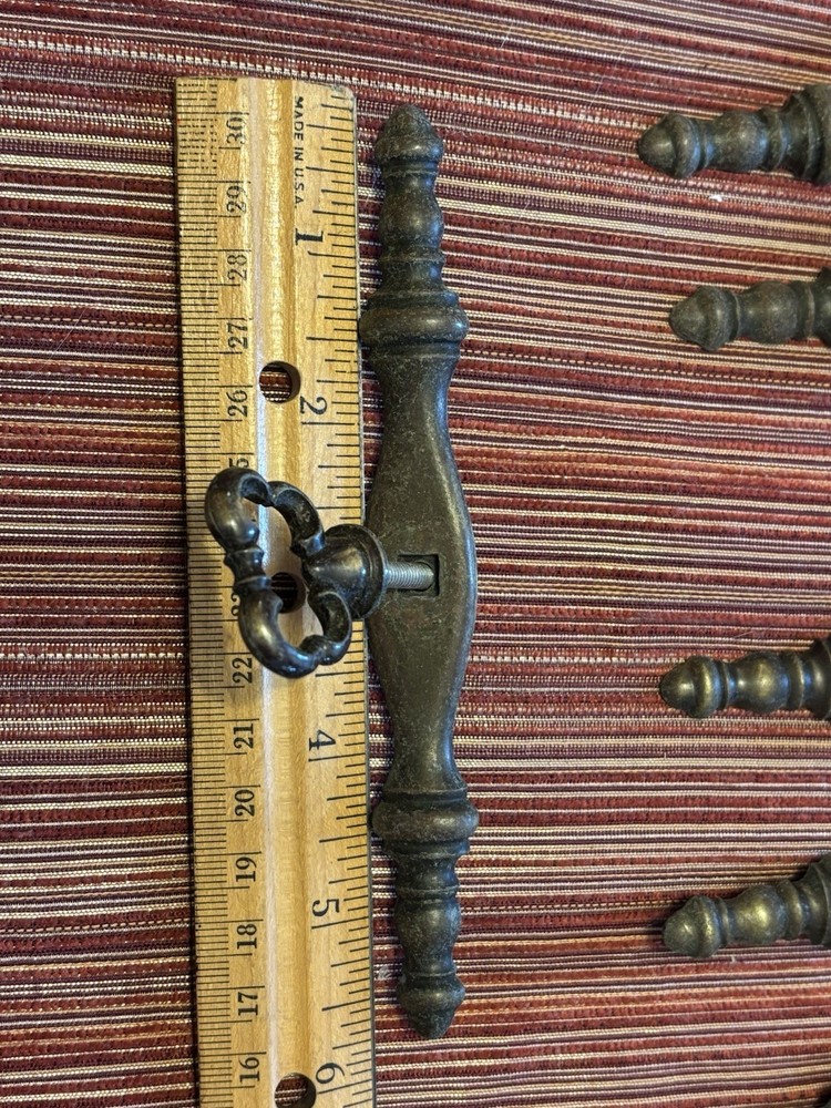 12 Vintage Brass Drawer Handles With Ring Pulls 5.5” 1968 RD