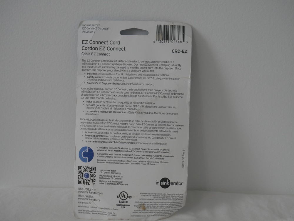 InSinkErator CRD-EZ EZ Connect Power Cord Accessory (1C2)