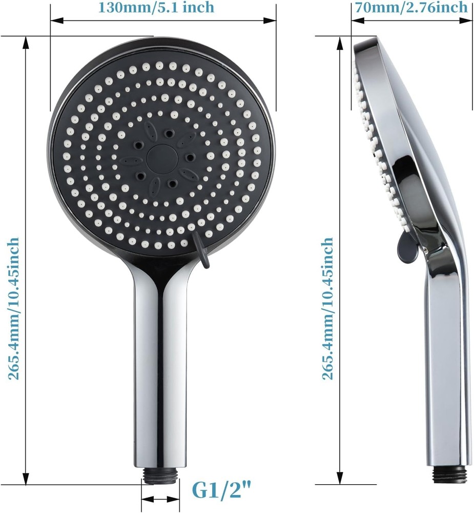 OFFO Handheld Shower Head, 6-Mode High Pressure Sprayer Chrome
