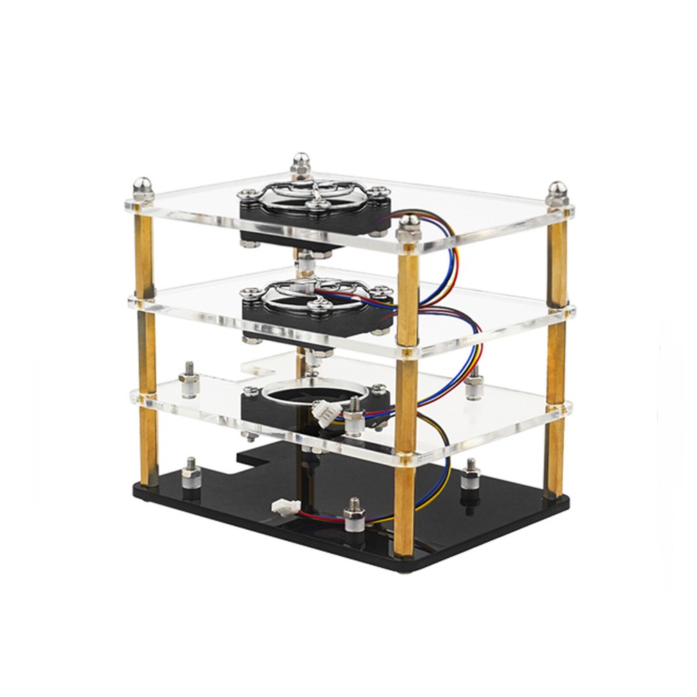 Raspberry Pi 5 Multi-Layer Acrylic Shell Protective Case Cooling Fan US
