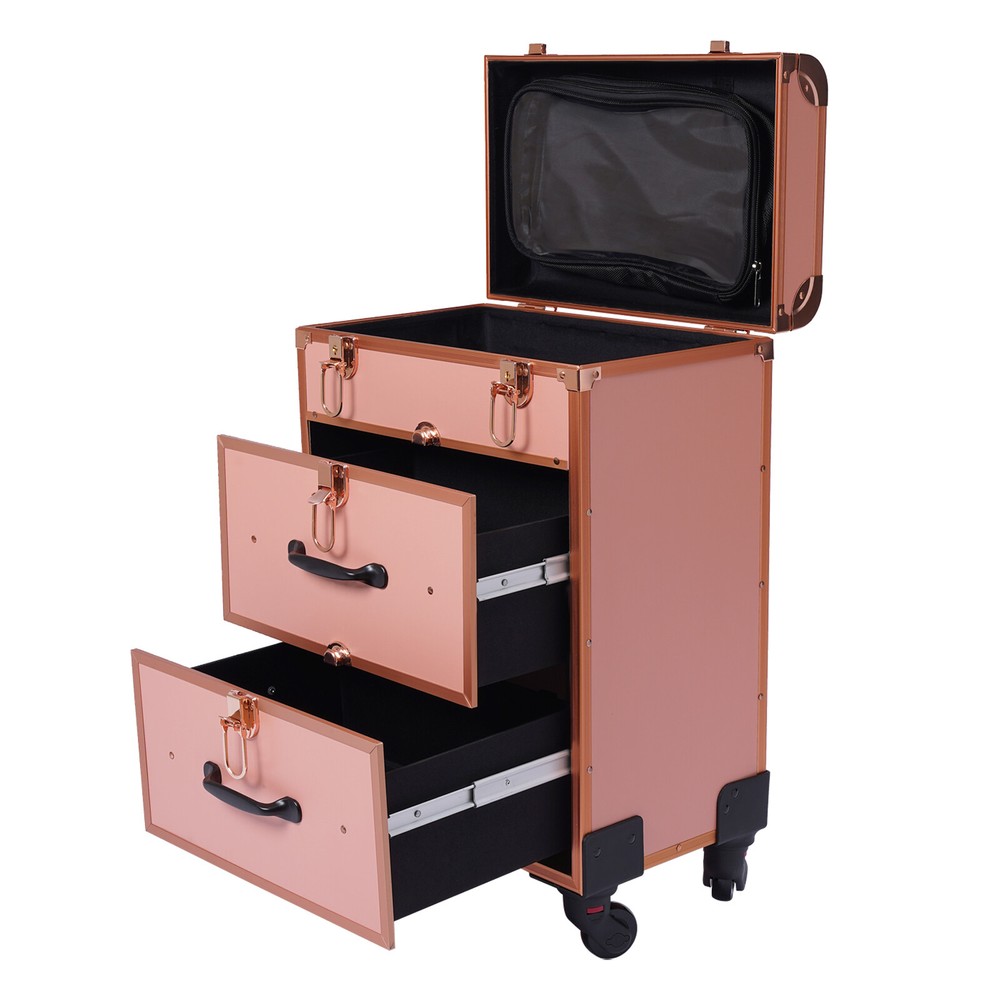 Aluminum Cosmetic Trolley Makeup Storage Organizer Rolling Makeup Storage Case