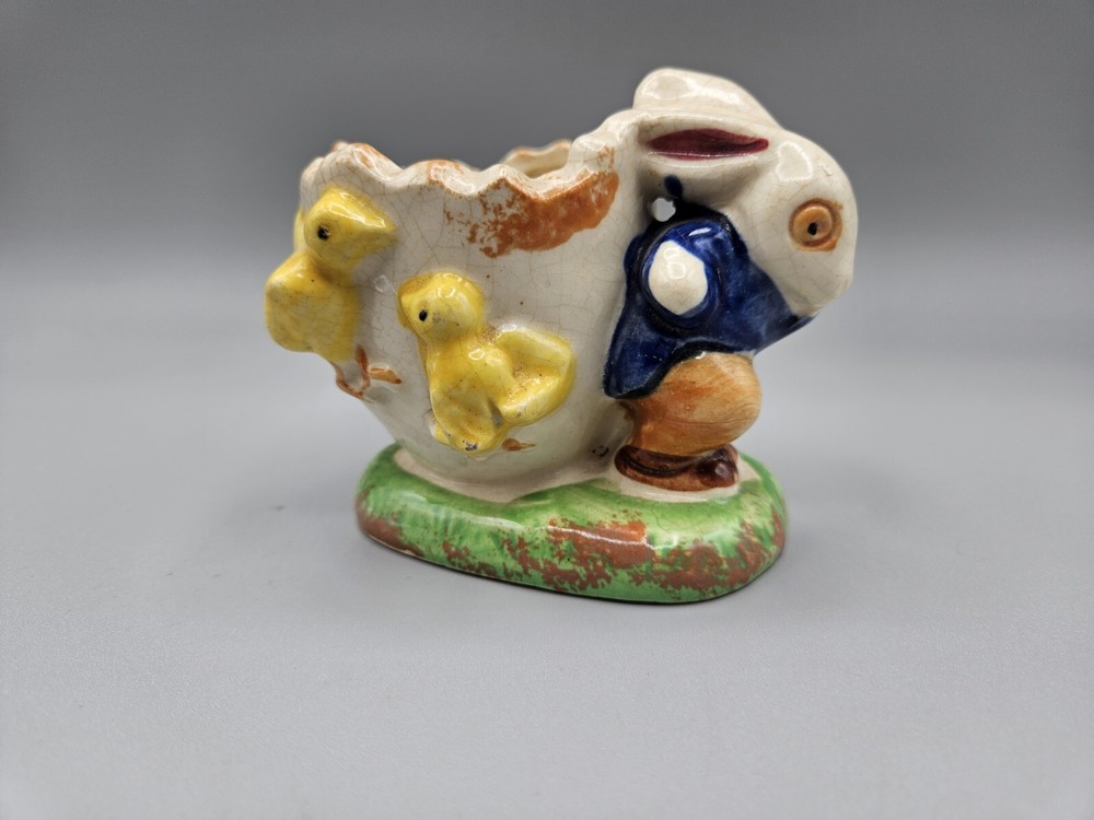 Antique Vintage Mini Bunny & Chicks w/ Broken Egg Planter