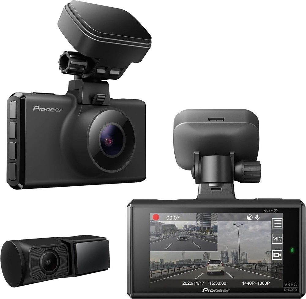 Pioneer Bundle 6.8" Bluetooth Receiver w/ Front/Rear Security Dash Cam 3" Screen