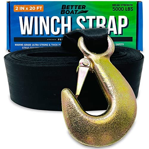 Boat Trailer Winch Strap with Hook, Heavy Duty Replacement for Hand 5000 Lbs