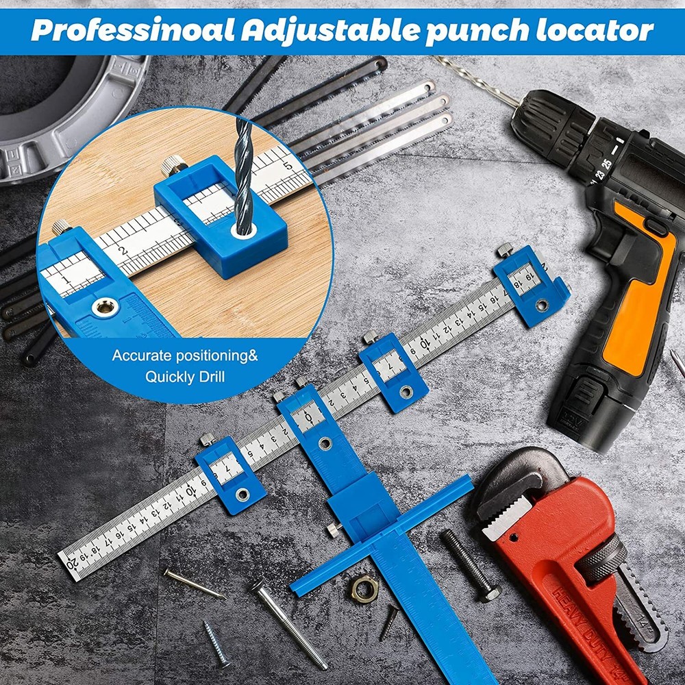 Adjustable Drill Template Guide Punch Locator Cabinet Hardware Jig Dowelling Kit