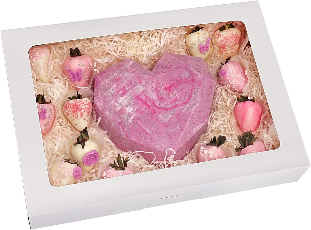 Cookie Boxes, 14" x 10" x 2.5" White Bakery Boxes with Window,