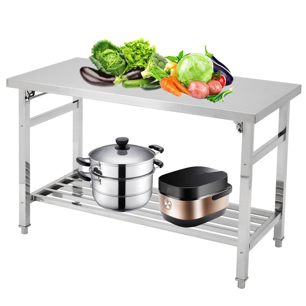 Work Table for Prep & Work, Heavy Duty Stainless Steel Folding Work Table