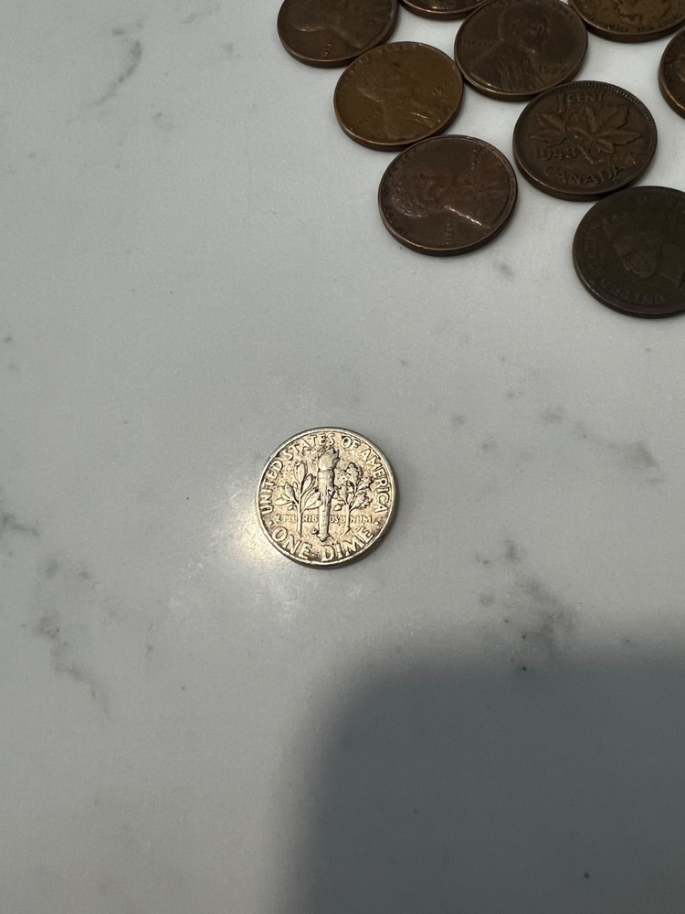 1959 D silver dime + random other coins pictured