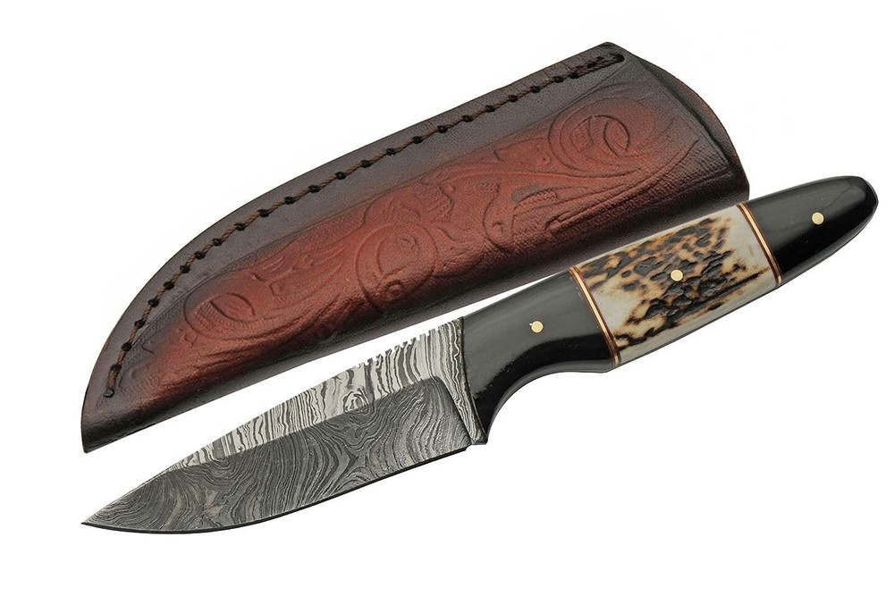 New Damascus Fixed Blade Buffalo/Stag Fixed Blade Knife DM-1293SG