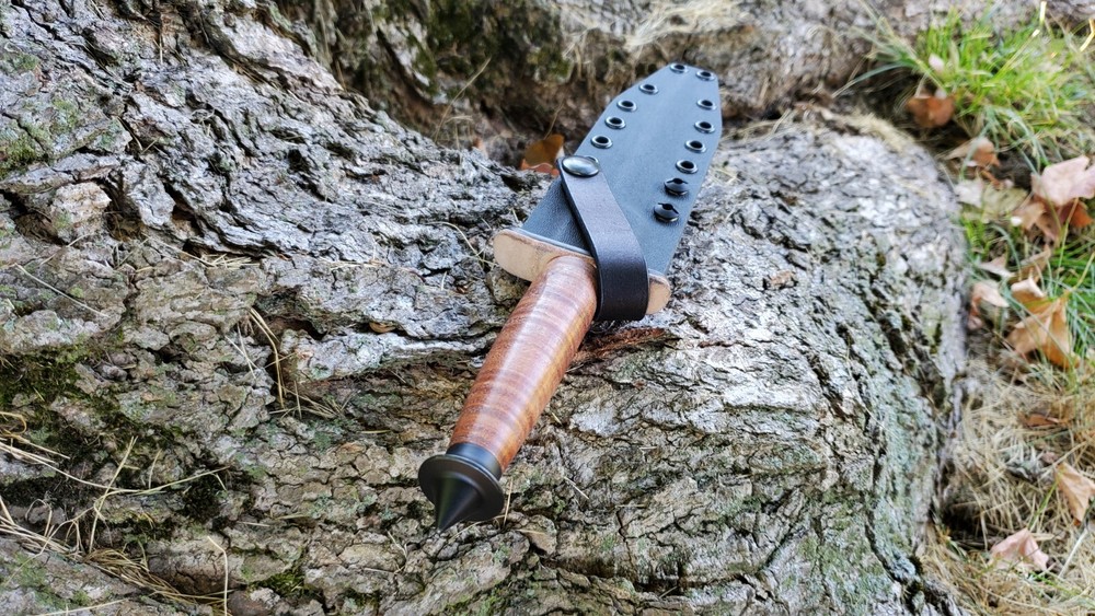 Kydex sheath, BOKERS PLUS " V-42 ", Pancake, Leather Guard Strap, Poly Clip(BK)