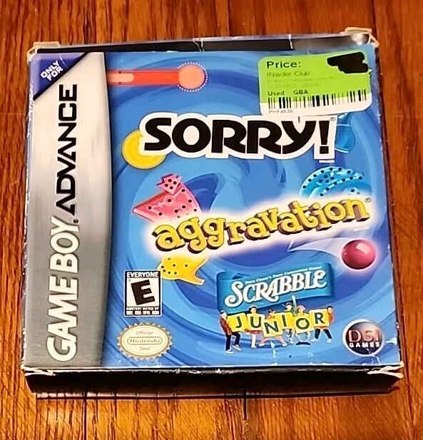 Sorry/Aggravation/Scrabble Junior (Game Boy Advance) Complete With Box & Manual