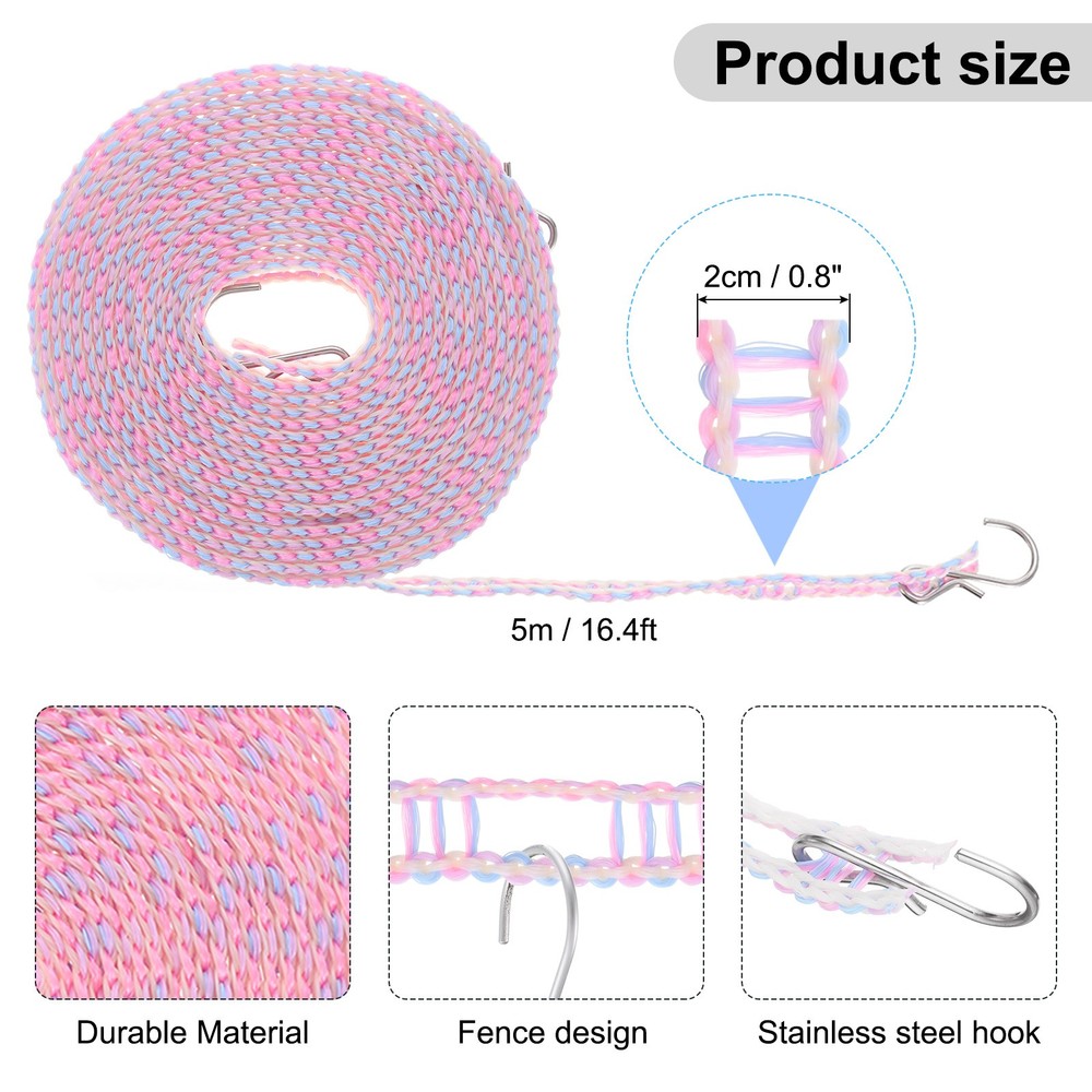 2pcs Windproof Clothesline 5M Plastic Non-Slip Clothes Drying Rope Purple