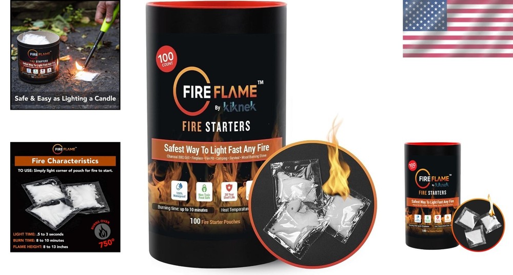Quick Instant Fire Starter - 100% Waterproof, Odorless & Non-Toxic Fire Solution