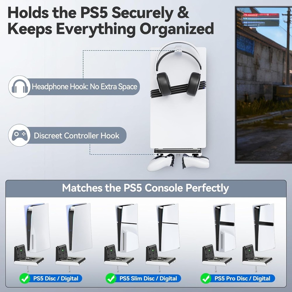 P5 Wall Mount Kit with Controller Holder Compatible with P5/Slim/Pro Disc & D...