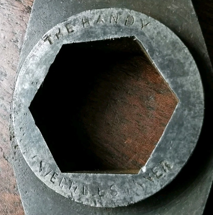 Vintage combination spanner, registered Oct. 9th 1876, slight damage.