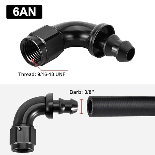 Push Lock Fitting One Piece Full Flow Hose End 6AN 90 Degree