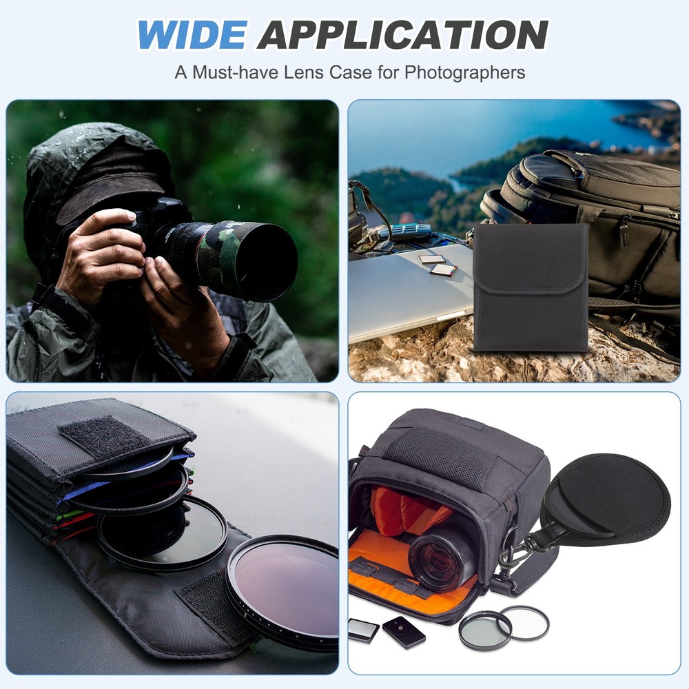 37mm Lens Filter Case, 1PCS 2 Pockets Camera Filter Carry Bag, Black