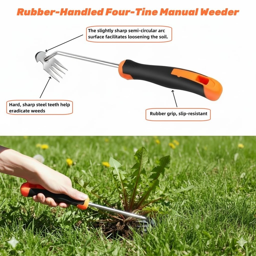 MINOVARA Weed Puller Tool, Portable Rubber-Handled Garden Tools, silver