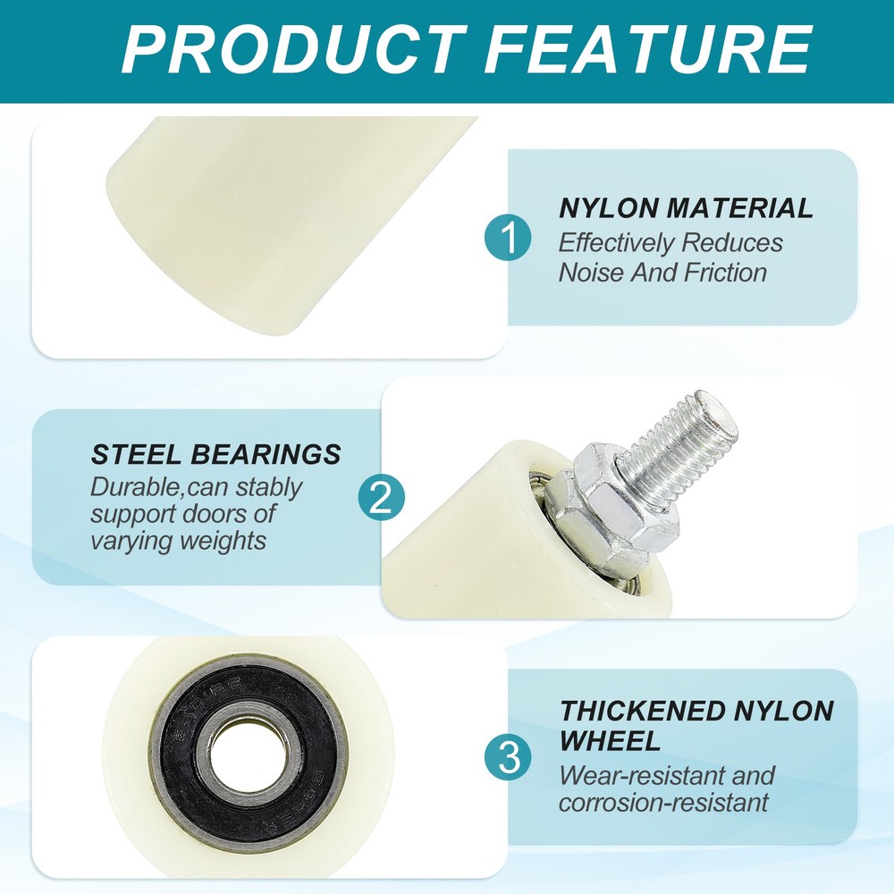 1Set Slide Gate Guide Roller 2.8" Adjustable Nylon Rollers with Bracket, White