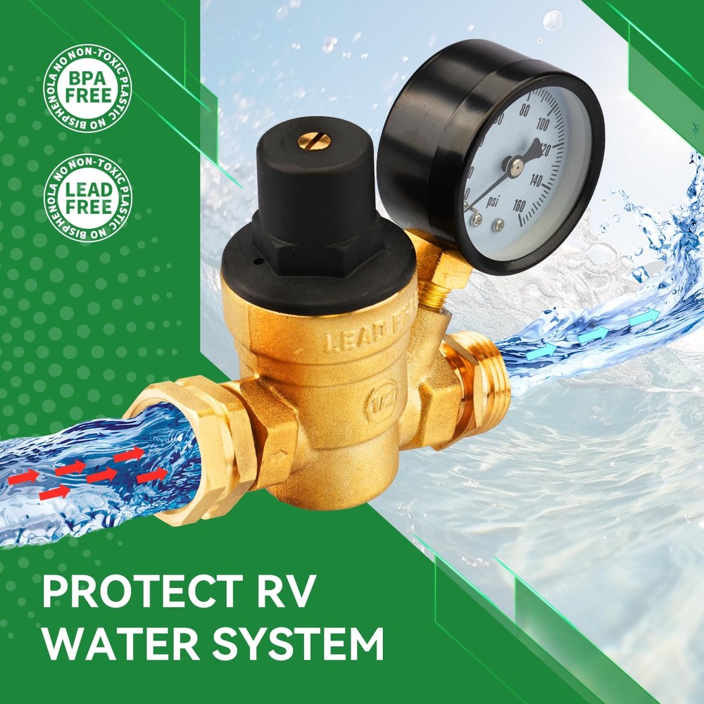 RVINGPRO RV Water Pressure Regulator and Filter Fresh Kit, Yellow