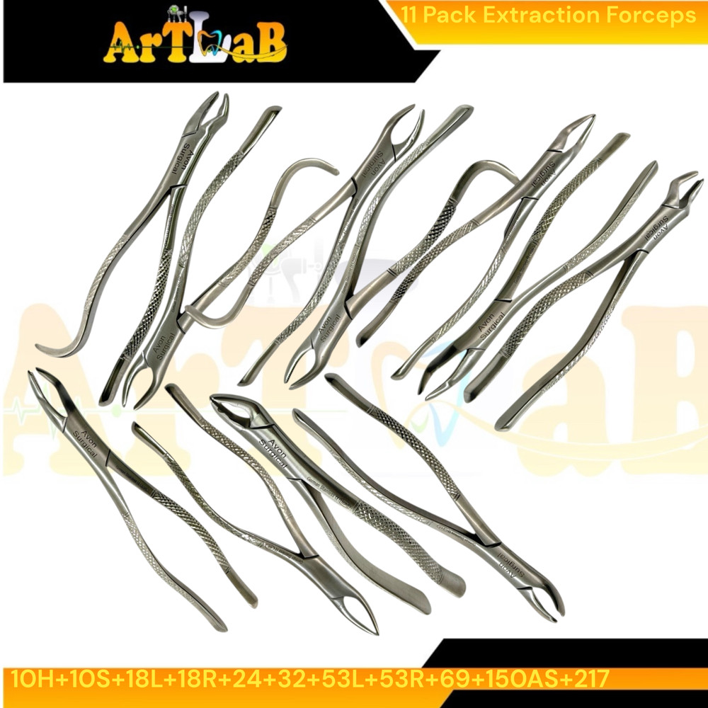 11PCS Dental Extraction Pliers Molar and Teeth Extracing Forceps Universal