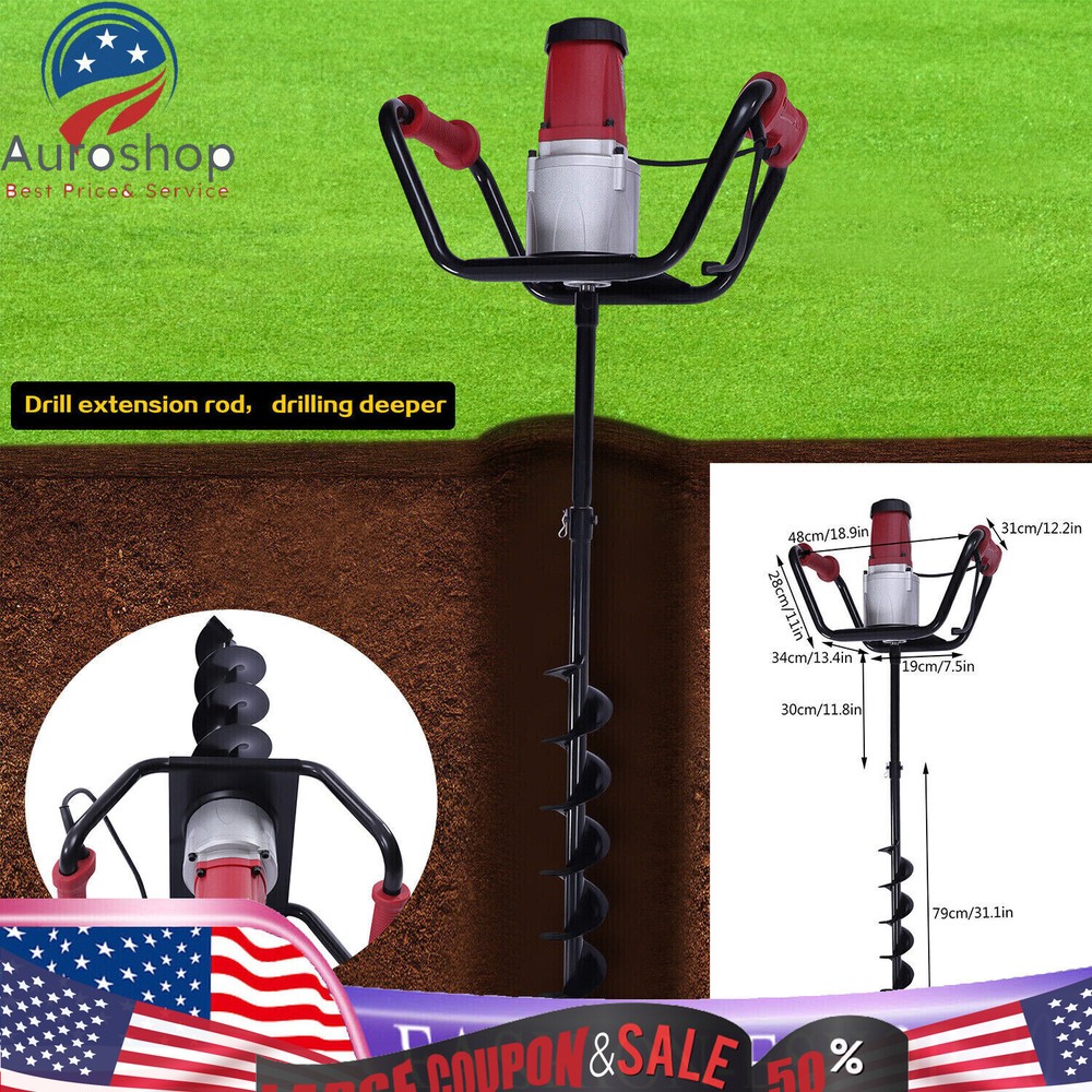 Electric Post Hole Digger Earth Auger 1500W 1.6HP 4'' w/ Bits