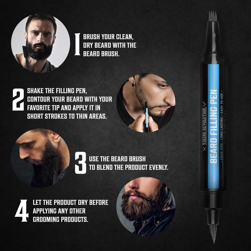 Viking Revolution Beard Pen (2 Pack) - Black 2 Pack + Brush,