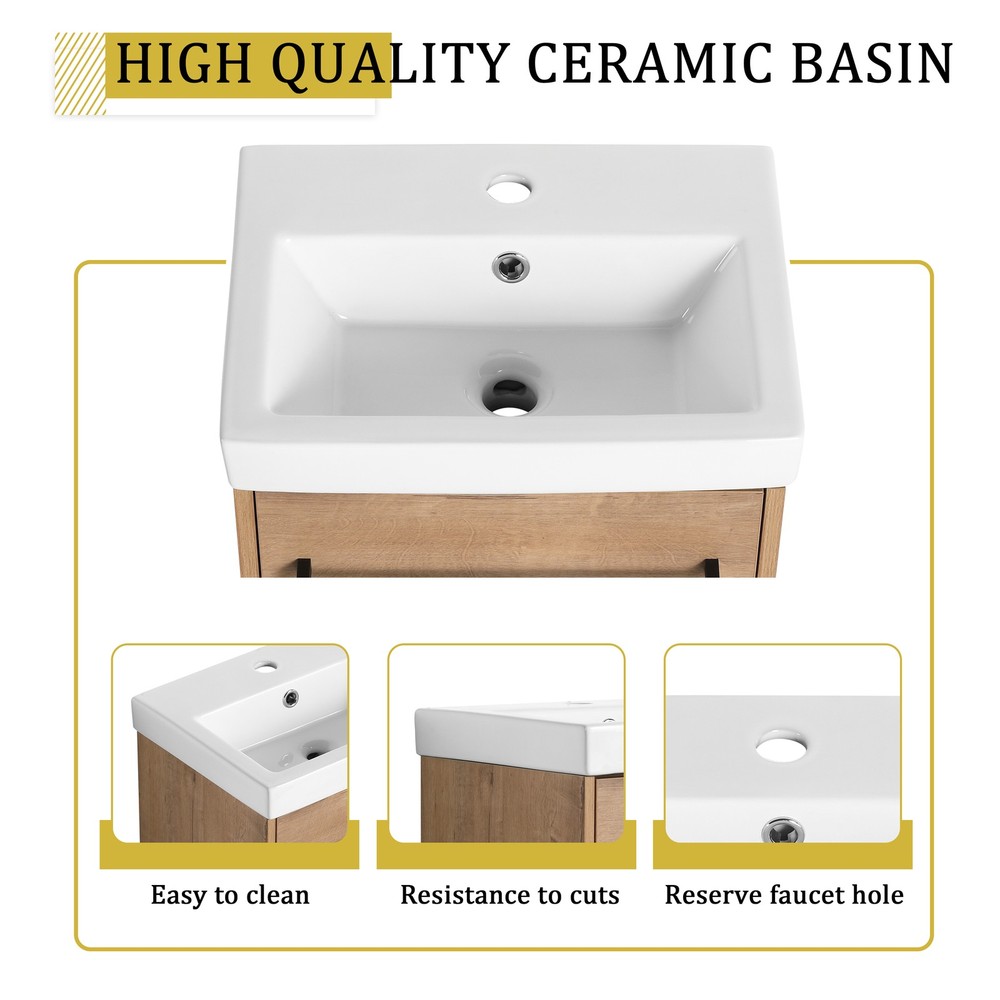 18"Floating Bathroom Vanity Wall-Mounted Ceramic Sink Door For Small Space White