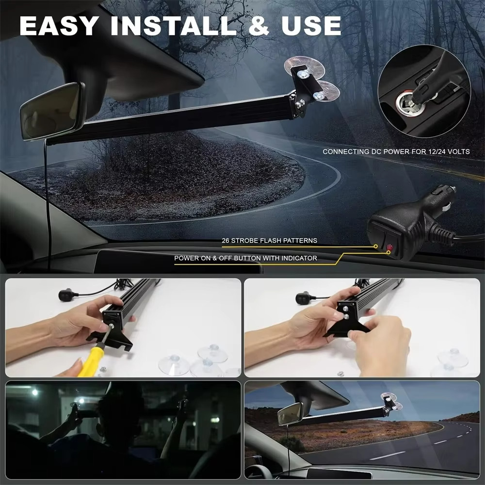 22.8 InLED Strobe Light Bicolor Led Windshield Emergency Warning Traffic Advisor