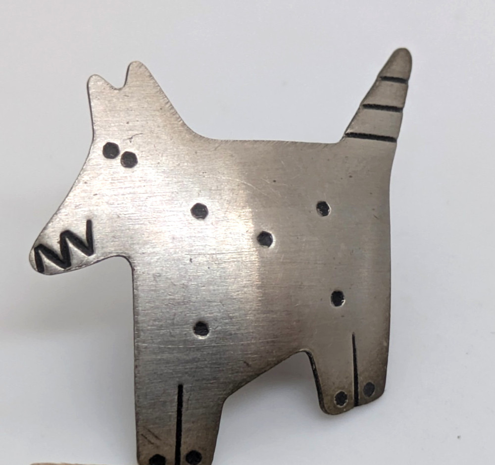 Artistic Dog Lapel Pin Silvertone Metallic