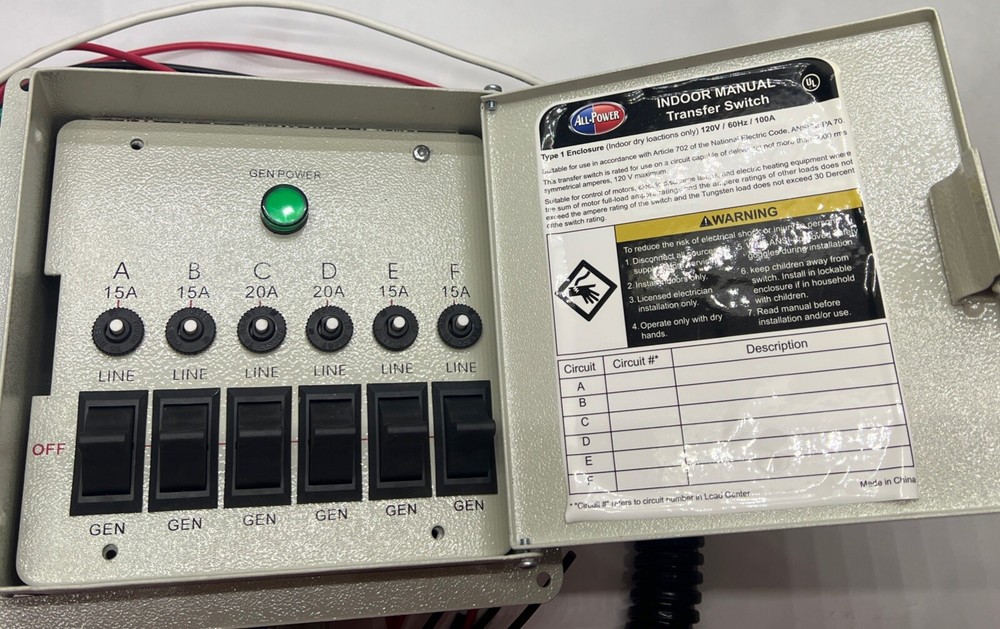 All-Power Indoor Manual Transfer Switch - 6 Circuits