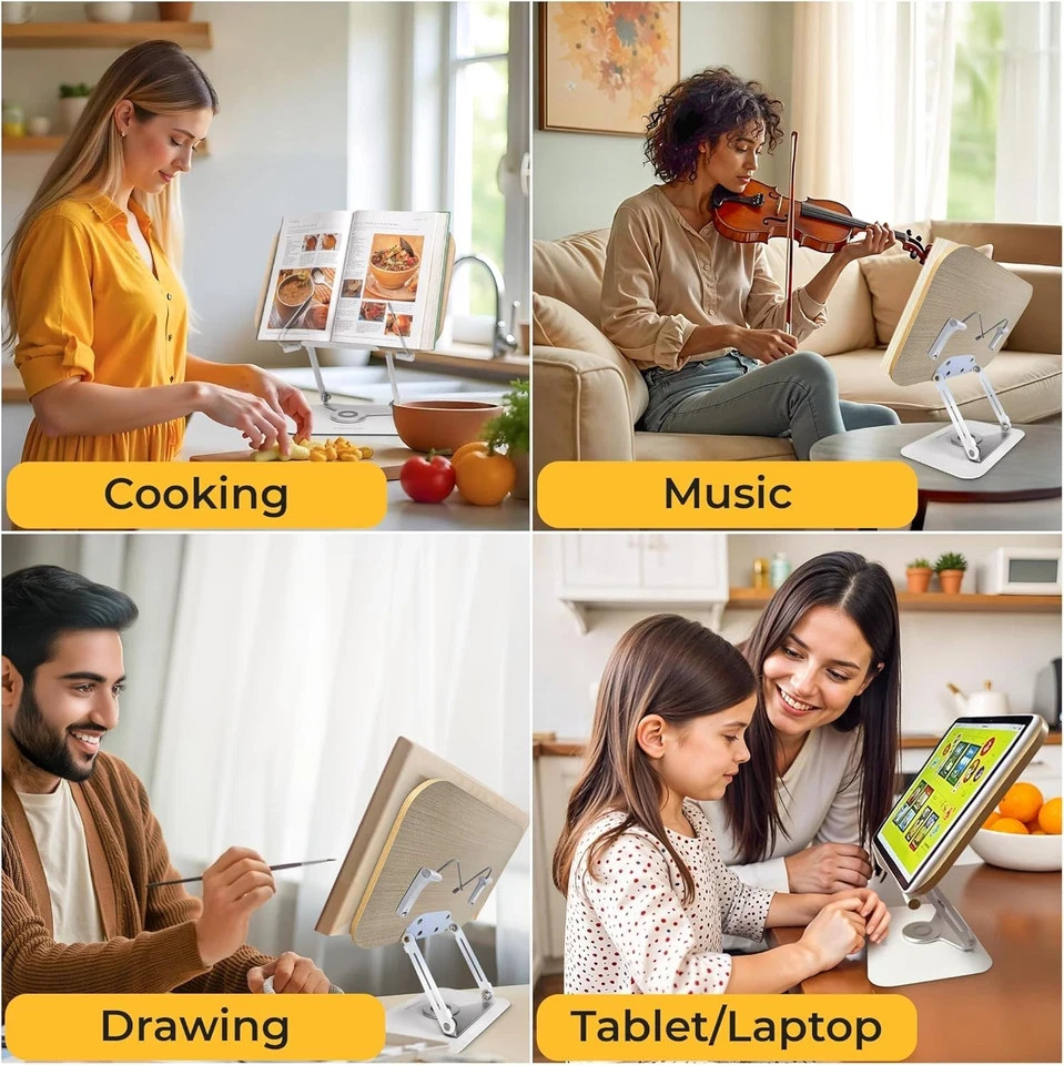 Book Stand for Reading - Adjustable Book Holder with 360° Rotating Base, Ergonom