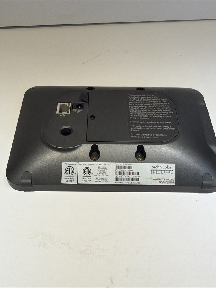 Xfinity Home Touchscreen Controller Model TCA203COMG Intertek 400367