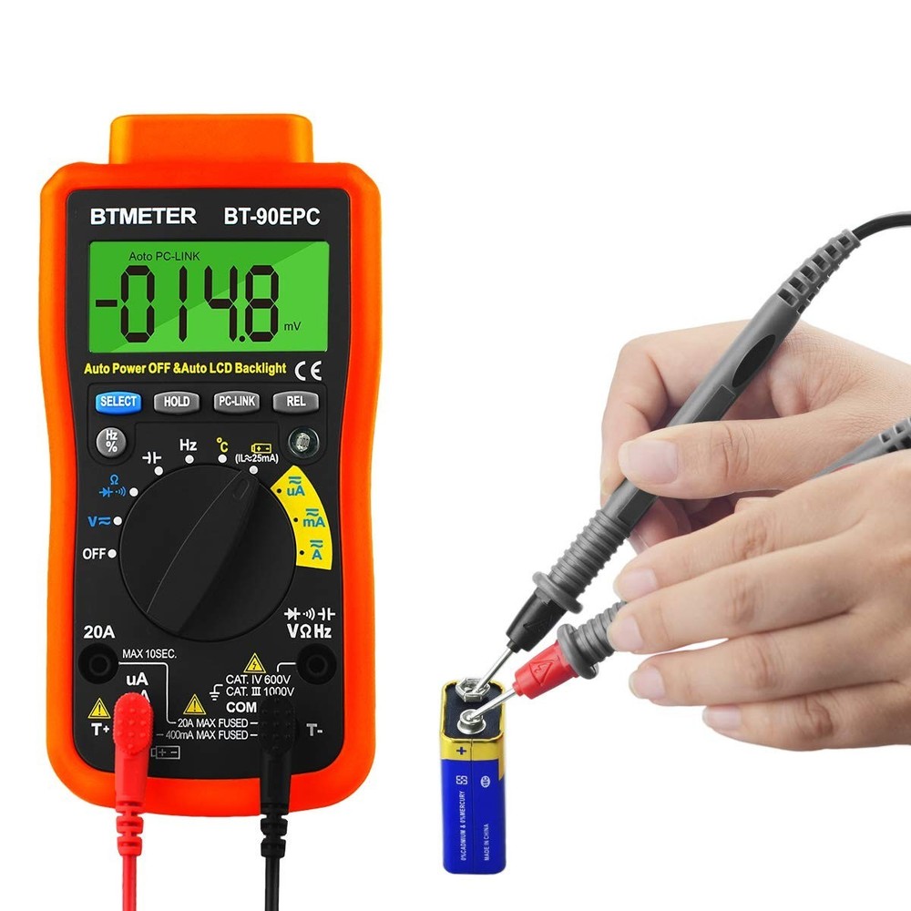BTMETER BT-90EPC Digital Multimeter, Auto-Ranging AC/DC Volt Amp Ohm Temperat...