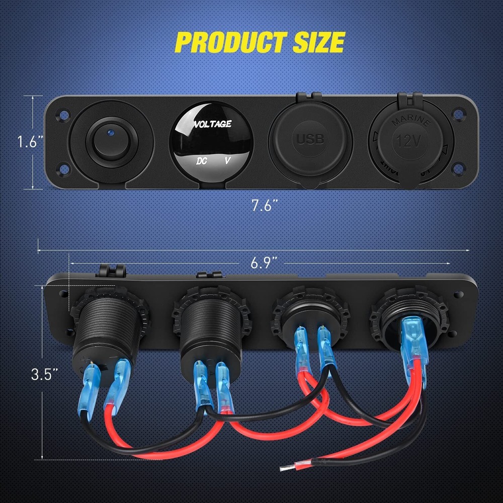 Nilight 4 in 1 ON/Off Charger Socket Panel PD Type C and QC 3.0 USB Socket Power