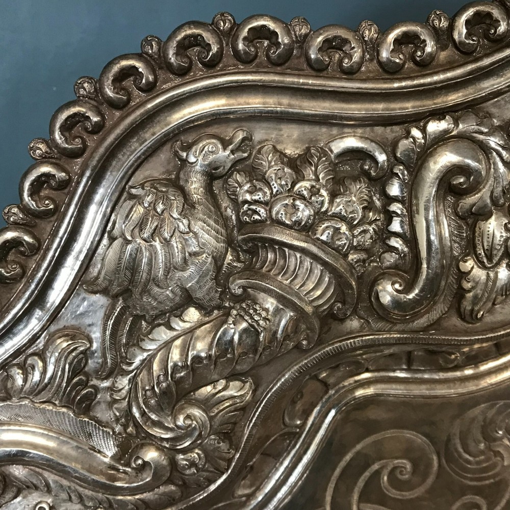 Impressive 19th C. Continental Sterling Silver Repousse Platter
