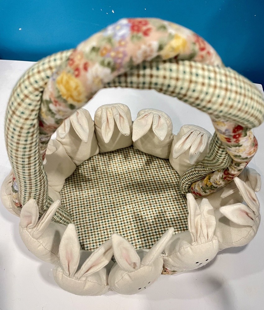 Handmade Fabric Easter Basket Circled With Bunnies