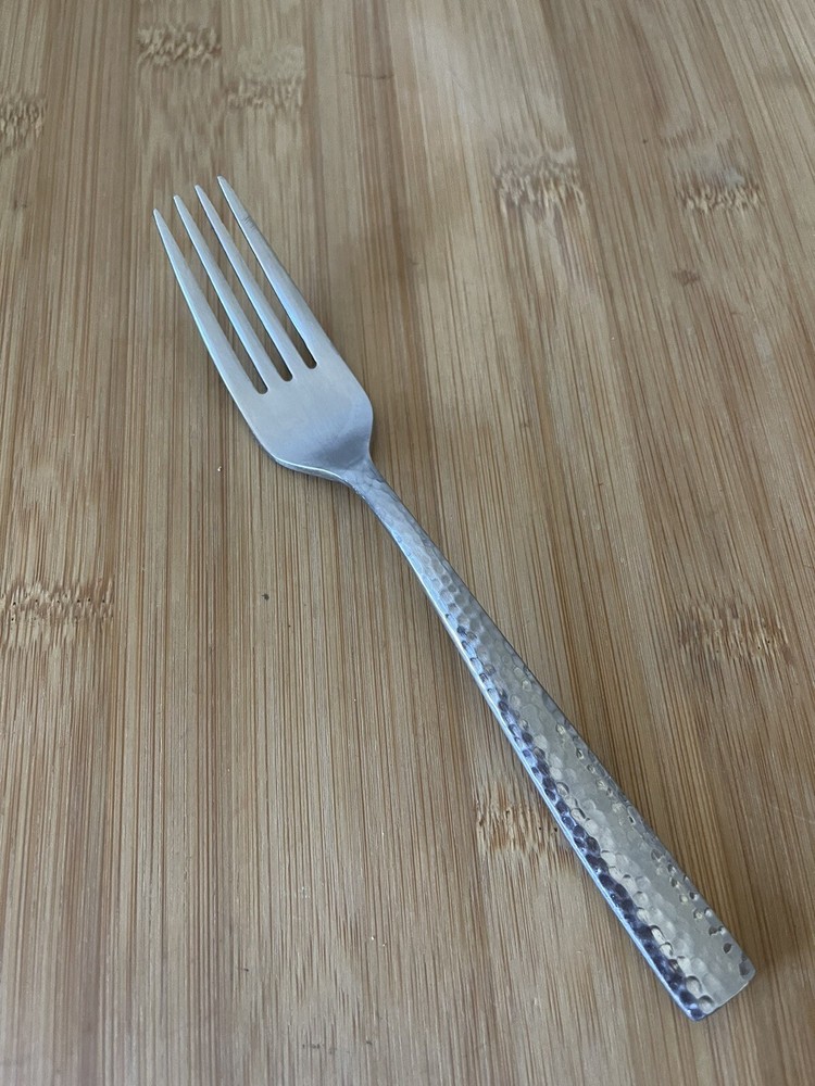 Stainless Satin HAMMERED Curved Up Handle Flat Tip SALAD FORK 6.75"
