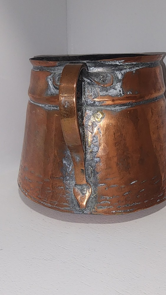 Antique Hand Forged Copper Pitcher with Handle - 5" Tall - Early Primitive
