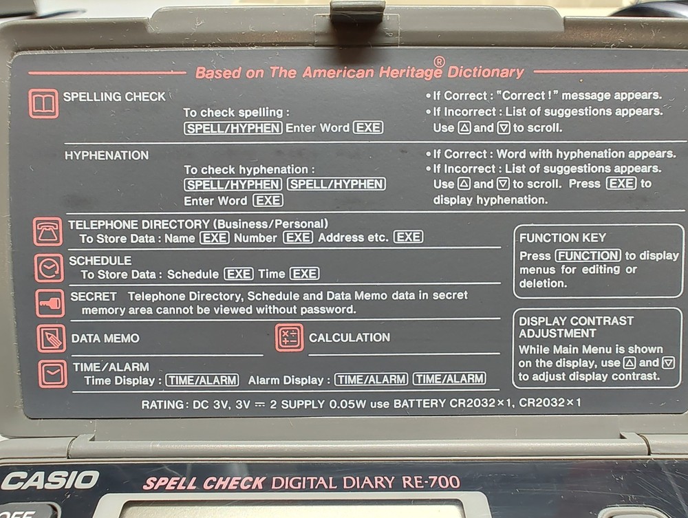 Casio RE-700 Spell Check Digital Diary WORKS