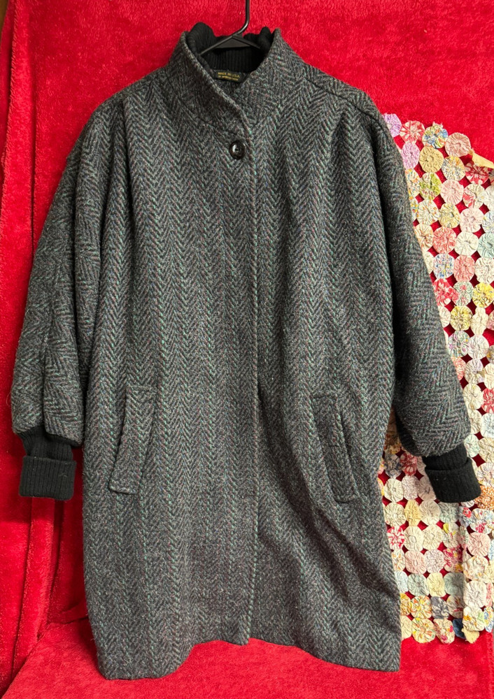 Black & Grey Wool Coat with Textured & Multicolor Threads